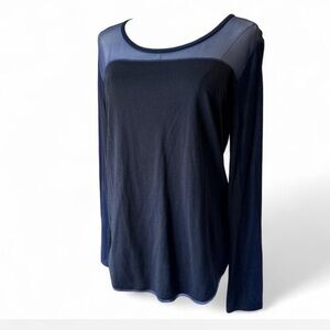 SANDRO PARIS Sheer Long-sleeve Navy Blue Black Silk Cotton Based Blouse Size 8